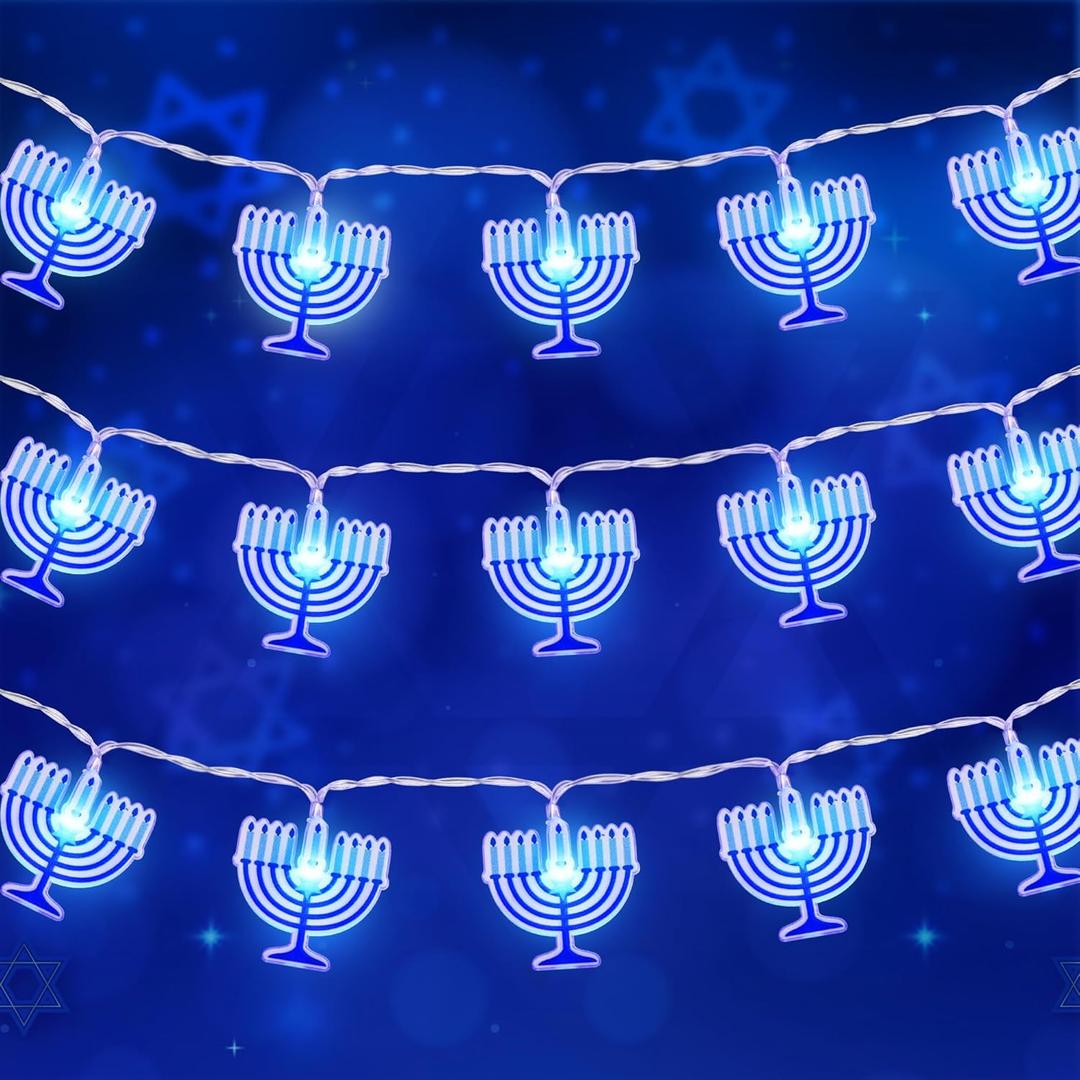 Tifeson Hanukkah Lights Decorations, 10Ft 20 LED Chanukah Menorah String Light with Timer Battery Operated for Hanukkah Jewish Indoor Party Home Decor