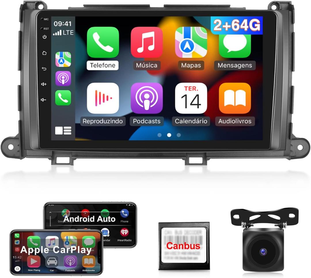 [2G+64G] Car Radio for Toyota Sienna 2011 2012 2013 2014, Android 13 Touch Screen Car Stereo, Carplay/Android Auto/1080P/HiFi Audio/Bluetooth + AHD Backup Camera + MIC