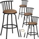 FurnitureR Adjustable Classic Barstools Set of 4, Country Style Bar Chairs with Back and Footrest Swivel Counter Height Bar Stools with Interchangeable Legs for Kitchen Island Bistro Brown/Black (24/29 Inch)
