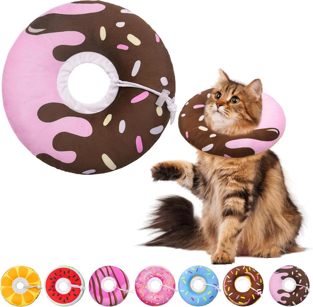 Seyezo Cat Cone Collar Soft, Adjustable Cat Recovery Collar Kitten Cones to Stop Licking, Cute Donut Neck Donut Pillow After Surgery, Healing Elizabethan Collar for Kittens(Chocolate, Large)