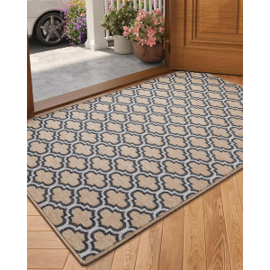 Color&Geometry Thin Indoor Entrance Mats for Home, 17"X29.5" Indoor Mats for Entryway Non Slip Rubber Backed, Dirt Trapper Door Rugs for Entryway Indoor Washable, Dark Khaki (Rolled-up NO Creases)
