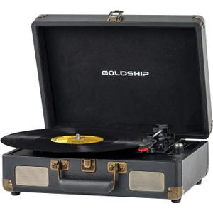 Vinyl Record Player 3-Speed Bluetooth Portable Turntable with USB Playback, Rechargeable Battery, Retro Suitcase Design, Aux in/RCA Line Out & Headphone Jack (Black-1)