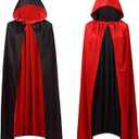 Stand Collar with Hood Reversible Cloak Masquerade Cape Costume, Black and Red (35"/90cm)