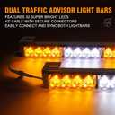 Xprite White Amber LED Emergency Traffic Advisor Strobe Dual Light Bar w/Control Box, Windshield Visor Suction Cup Safety Hazard Warning Flashing Lightbars, for Construction Vehicles Pickup Trucks