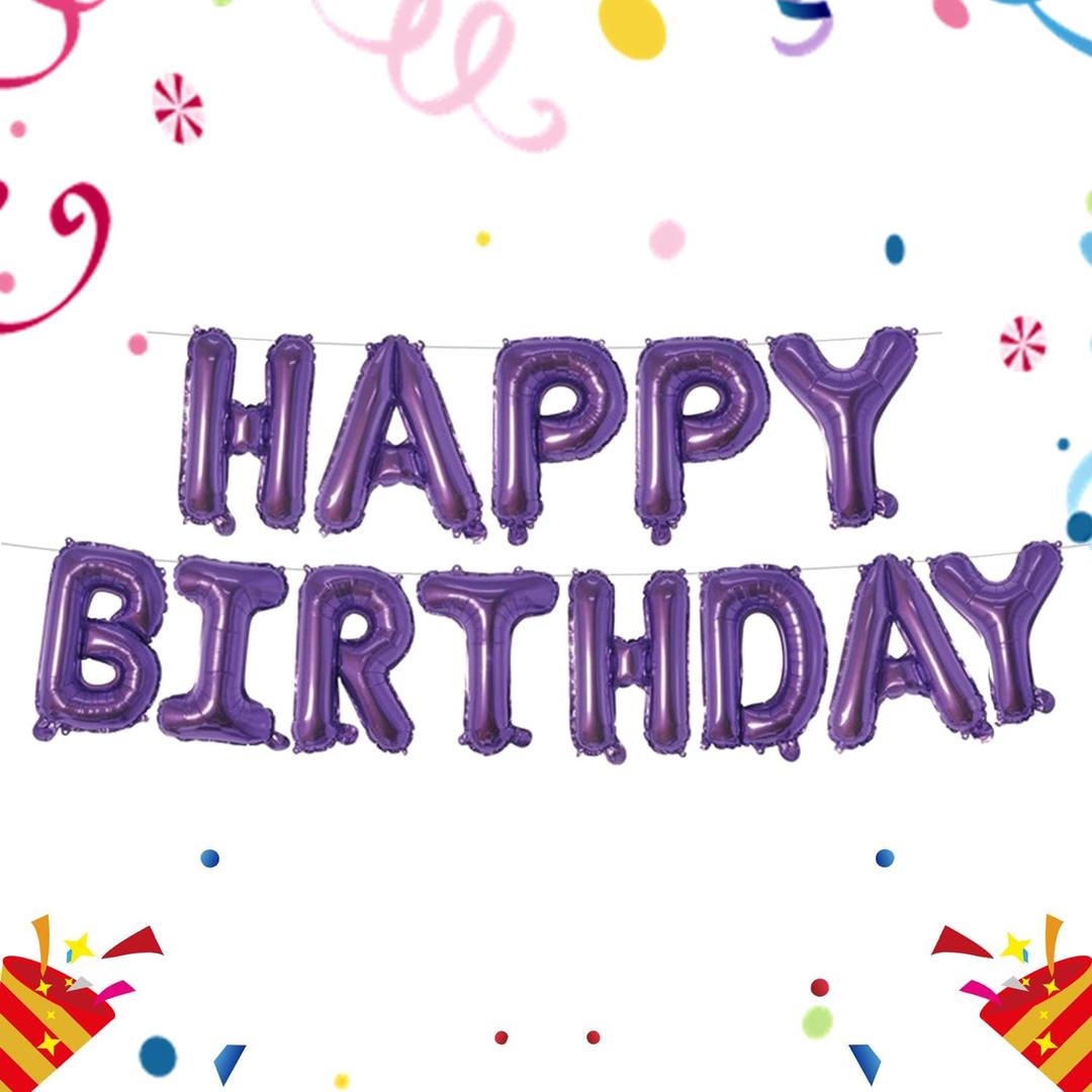 Dark Purple Happy Birthday Balloons Banner 16 Inch Mylar Foil Letters, Inflatable Party Decor and Birthday Decorations for Women, Men, Boys & Girls Kids and Adults, Reusable, Party Supplies