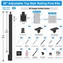 4-12FT 36" Side Mount Stair Railing Post Kits Include 2Pack Right Side Stair Posts, 150FT Wire Rope, Fasica Mount Swageless Stair Railing, 1/8" Stainless Steel Black Cable Railing Kits, RG73