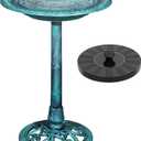 VECELO 28" Pedestal Outdoor Bird Bath with Solar Powered Fountain for Outside, Vintage Bronze Polyresin Lightweight Antique, Yard/Garden Decoration, Green