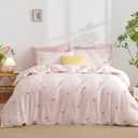 Kids Girls Pink Duvet Cover Full, 3 Piece Rainbow Striped Bedding Set, Cute Princess Bow & Stripes Design, 1 Duvet Cover and 2 Pillowcases, Ultra Soft Breathable Microfibre Reversible (Full(No Comforter))