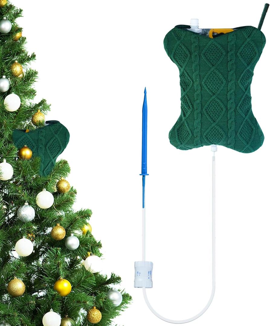 1Set Christmas Tree Watering Bags Slow Release with Green Christmas Socks, Automatic Holiday Trees Care and Watering System Device Xmas Tree Self Waterer Drip Irrigation Bags with Flow Regulators