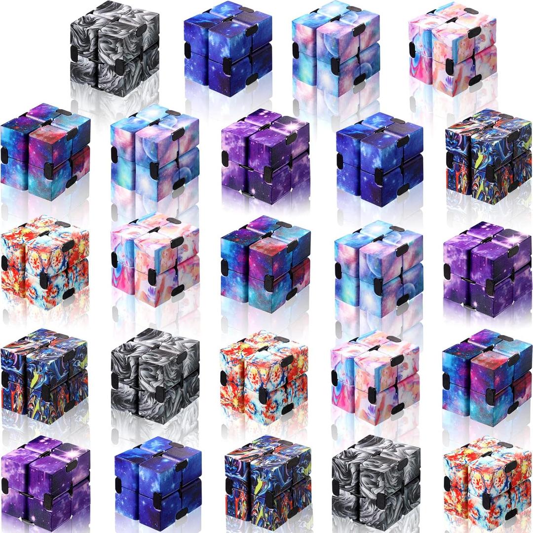 Sumind 24 Pieces Infinity Cube Fidget Toy Mini Blocks Cube Bulk Gadget Sensory Toy Hand Held Blocks Finger Gadget Gift for Adults Anxiety Stress Relief Game(Starry Style)