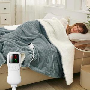 Heated Blanket Full Size Electric Blanket, Faux Fur Heat Blanket, Super Soft Cozy Heating Blanket with 9 Heating Levels & 1-9 Hours Auto Off, Fast Heating & Overheat Protection, 72" x 84", Gray