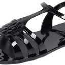 Women Sandals Jelly Shoes Flats Size 9 Beige T-Strap Crystal Jellies Slides Clear Rain Slippers Glitter Summer Beach Retro (11, Black)