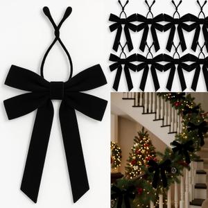 Soulchen 12 Pcs 20 Inches Christmas Garland Ties with Large Velvet Bows Reusable Holiday Wreath Twist Tie Bows for Banister Christmas Tree Indoor Outdoor Party Decorations(Black)