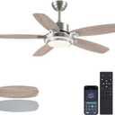 50inch Brushed Nickel Ceiling Fan with Light - Quiet Reversible DC Motor 5 Dual-Finish Blades Dimmable 3-Color LED for Bedroom Living Room Indoor