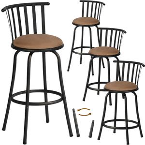 FurnitureR Adjustable Classic Barstools Set of 4, Country Style Bar Chairs with Back and Footrest Swivel Counter Height Bar Stools with Interchangeable Legs for Kitchen Island Bistro Brown/Black (24/29 Inch)