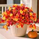 Fake Fall Flowers Artificial for Decoration 2PCS Faux Silk Fall Flowers Plants for Outdoors Outside Planters UV Resistant Looks Real for Front Door Porch Patio Garden Decor (Orange Red Yellow)