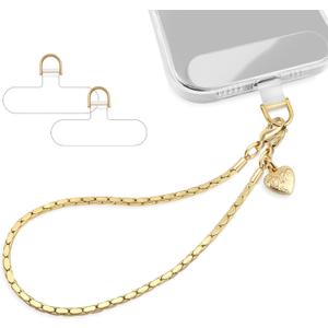 Phone Charm Strap Metal Chain Wristlet for iPhone case Hands-Free Phone Wrist Strap with 2 Tether Tabs Anti Theft strap for Women & Girls Travelling & Parties(Shimmering Gold)