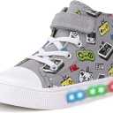FUNCOO PLUS Boys Girls Light Up Shoes Toddler Canvas Sneakers Kids High Top Fashion Shoe Size 3