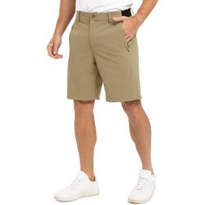 TBMPOY Men's 9" Golf Shorts Quick Dry Casual Shorts Dress Shorts Flat Front Stretch Lightweight for Work Business Travel (Beige, XXL)