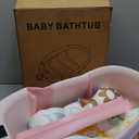 Collapsible Baby Bathtub - Large Baby Bath Tub with Thermometer & Cushion | Travel Portable Newborn Infant Bathtub | Foldable Toddler Bathtub for Baby 0 to 36 Months (Pink)