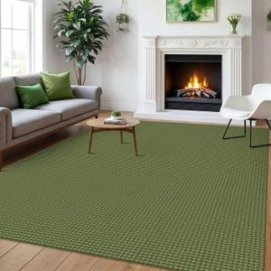 Washable Area Rug 6x9 Non Slip Rubber Backed Rugs for Living Room, Dining Room Rugs Bedroom Rug, Woven Indoor Floor Carpet for Living Room Nursery Office, Olive Green/Earthy Green