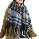Wander Agio Winter Women Warm Scarf Long Shawl Large Scarves Cold Weather Thicker Blanket Wrap Colour Plaid Stripe (Black Grey 10)