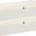 Under Bed Storage Containers, Storage Bins With Lids, Clothes Organizers With Sturdy Structure and Reinforced Handles, Beige, 2 Pack, 31.5 x 15.7 x 5.9 Inch