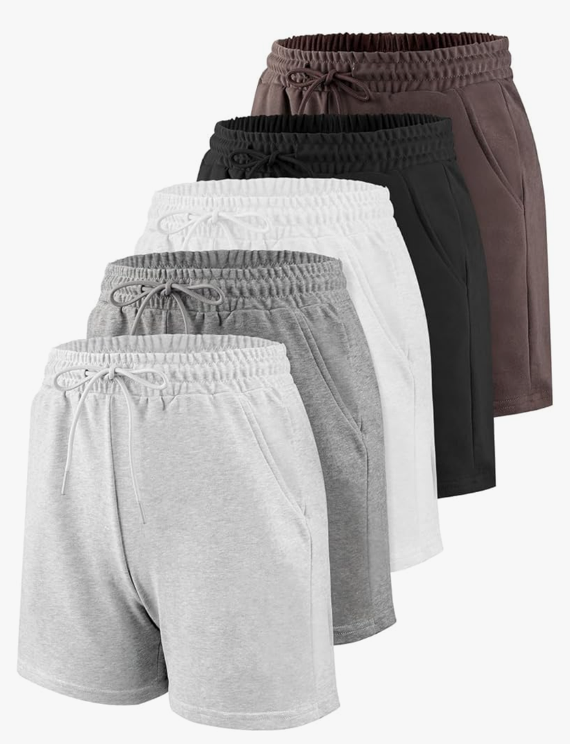 Liloak 4/5 Pack Sweat Shorts for Women with Pockets, Drawstring Cotton Workout Shorts Lounge Casual for Summer Running Shorts M