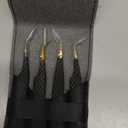 SIVOTE Fiber Tip Lash Tweezers for Eyelash Extensions with Diamond Grip, Black, Set of 4 - Precise Tips Japanese Steel for Classic, Volume & Mega Volume Lashes, Anti-Rust - Ideal for Lash Artists