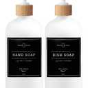 Vine Creations White Glass Soap Dispenser Set - Kitchen Soap Dispenser Set with Tray - Bamboo Dish Soap and Hand Soap Dispensers Set for Bathroom - White Kitchen Decor with Waterproof Labels
