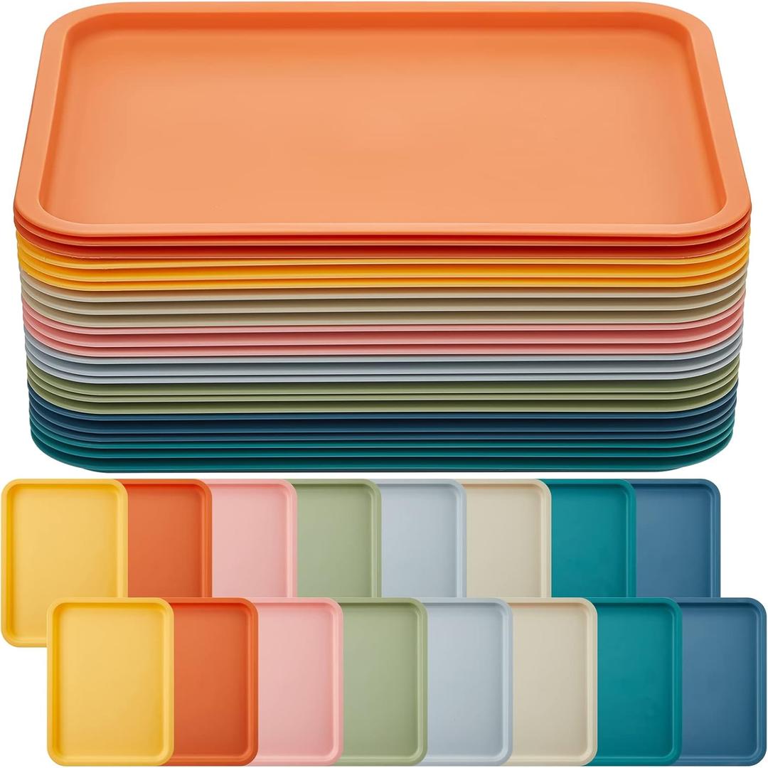 Mumufy 24 Pcs Plastic Fast Food Trays Bulk Colorful Restaurant Serving Trays Cafeteria Rectangular Plastic Serving Platter Grill for Kitchen Restaurant Coffee (Elegant Color)