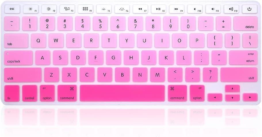 English Silicone Keyboard Cover Skin Old US Version Universal for MacBook Air 13/15 Inch A1466 A1369 A1278 A1286 A1502 A1425 A1398, Without Retina Display, Gradient Pink