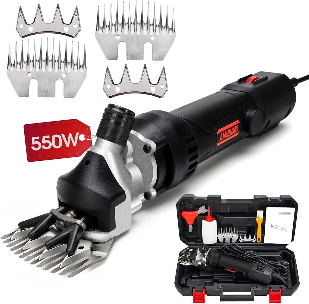 Sheep Shears Electric 550W - Professional Sheep Clippers Two Blades, 6 Speed Heavy Duty Livestock Haircut for Grooming Sheep Goats Large Dog Thick Coats Animals with Lubricant (Black)