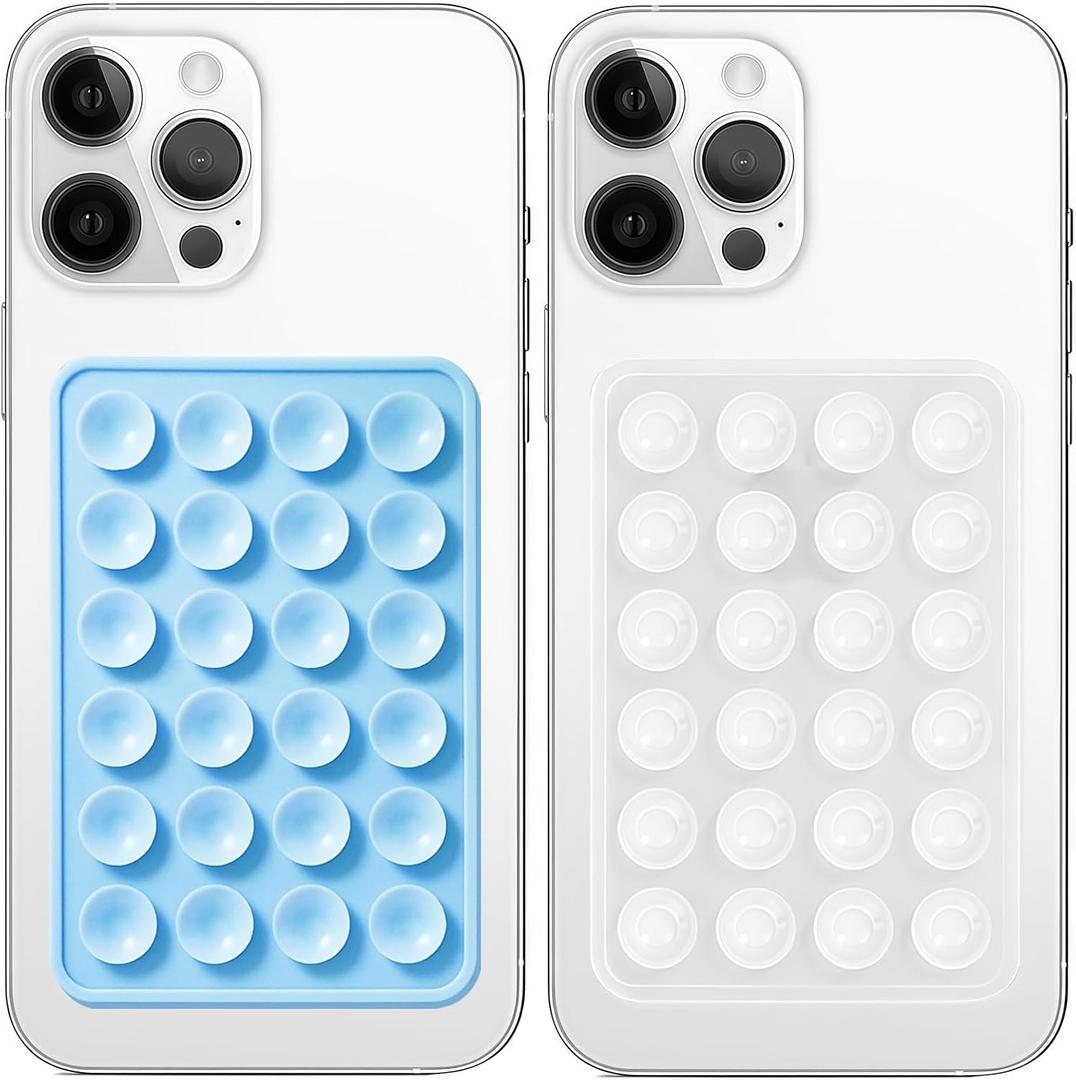 Anteel 2 Pack Silicone Suction Phone Case Mount, Non Slip Sticky Grip for Cellphone, Silicon Adhesive Suction Cup Mount, Strong Grip Holder for Selfies and Videos (Baby Blue&Translucent)