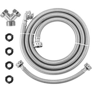 Steam Dryer Hose Installation Kit 6FT by AMI PARTS-Include 6 Ft 90 Degree Elbow Stainless Steel Hose-Fit for All Steam Dryers-1ft Inlet Adapter And Y Connector-Burst Proof Steam Dryer Water Line