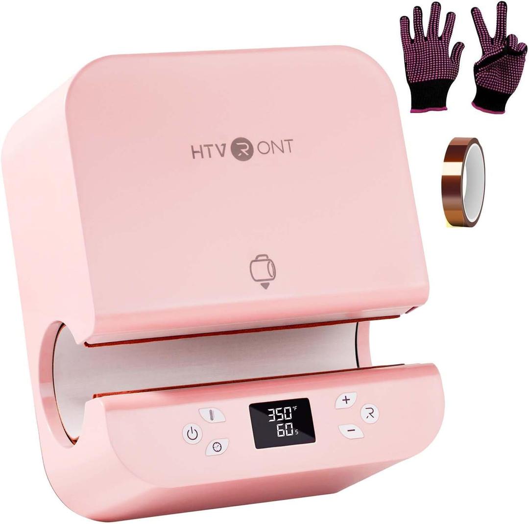 HTVRONT Auto Tumbler Heat Press Machine - Mug Heat Press Heat Up Fast & Even, Professional Tumbler Press High-Security for 2.9-3.2inch Sublimation Tumblers, Cups, Glasses and Mugs (Pink)