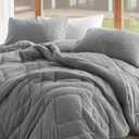 Comfort Spaces King Comforter Set Reversible Feather-Soft Plush Comforters for King Size Bed All Season Lightweight Shearling Fleece Sherpa Comforter King Size Bed Set, King/Cal King, Grey 3 Piece