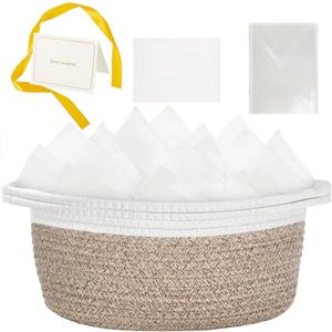 woric Woven Storage Basket Dog Toy Baskets for Gifts Empty Basket with Handle Cotton Rope Mothers Day Graduation Decorative Baskets (Brown 12"X 8" X 5" with Gift Bag Card Ribbon Tissue Paper)