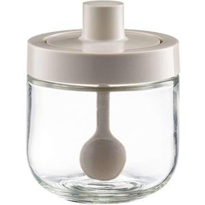 Glass Storage Jars,Round Condiment Jar Spice Container,Spoon Cover Integrated,Seasoning Sealed Jar,Food Storage Container Canisters For Salt Sugar Grains-8.3 * 10cm(3.3 * 3.9inch)
