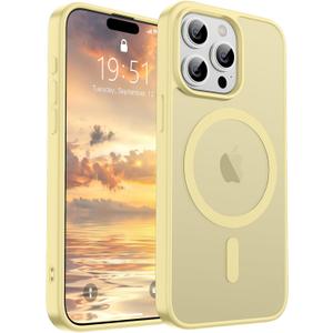 SUPFINE Magnetic for iPhone 15 Pro Max Case (Compatible with MagSafe) (Military Grade Drop Protection) Slim Translucent Matte Shockproof with Anti-Fingerprint Phone Case, Buttercream Yellow