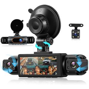 4 Channel 360 Dash Cam Front and Rear Inside Left Right, 3.16 Inch FHD 1080P IPS Dashcam Supports Night Vision, Loop Recording, 24/7 Recording Parking Mode Monitor, Reverse View
