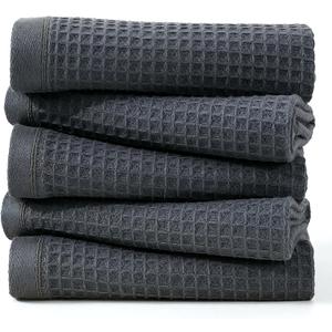 Kitchen Towels and Dishcloths Sets, 14 X 14 Inches, Absorbent Dish Towels for Kitchen, Microfiber Cleaning Cloth, Dish Cloths for Washing Dishes, Waffle Kitchen Towels (Dark Gray, 14" x 14")