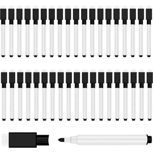 50 Pcs Black Magnetic Dry Erase Markers with Eraser Cap, White Board Mini Dry erase Markers Bulk, Fine Point Tip Student White Board Markers for Teachers Office School Supplies (1 Count (Pack of 50))