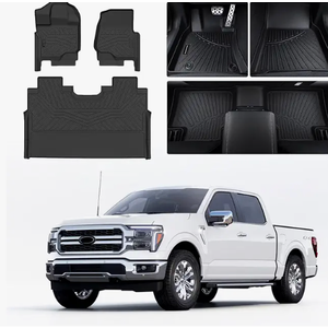 Bucket Seats SANBAN-AXE Floor Mats for Ford F-150 2015-2026 SuperCrew & 2022-2025 F-150 Lightning (No Fold Flat Storage) - Front & Rear TEP All Weather Truck mats