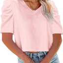 Tankaneo Womens V Neck Cropped T Shirts Casual Summer Crop Tops Half Sleeve Solid Color Crop Baisc Tees (Medium)