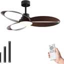 52 inch Ceiling Fans with Lights and Remote Black Strong Wind,special 3 Blades Noiseless Reversible DC Motor 6 Speeds with 3 CCT,for Patio Living Room Bedroom Office Indoor Outdoor,Black+Dark Walnut
