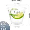 Dealusy 100 Pack 9 oz Clear Plastic Cups, Sturdy & Food Safe Disposable Plastic Cups for Wine Cocktail Punch