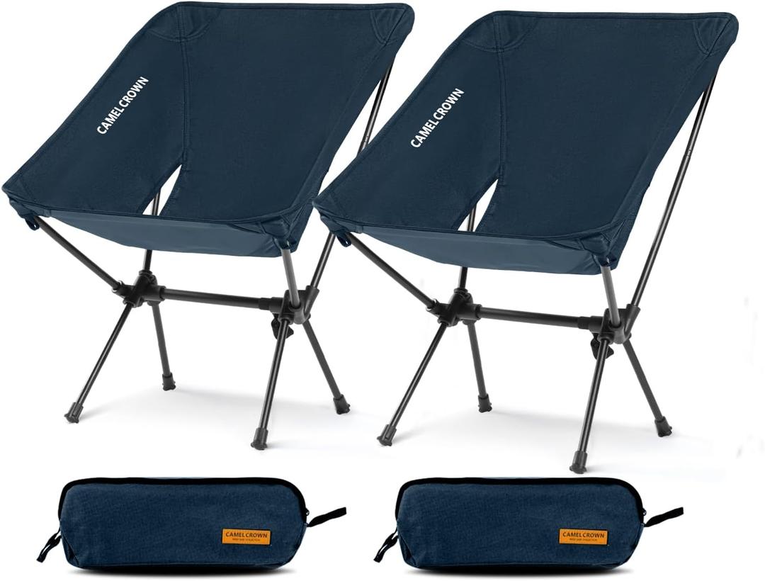CAMEL CROWN Portable Camping Chair Folding Compact Lawn Lightweight Backpacking Chair with Carry Bag for Outdoor Hiking Beach Travel Picnic Festival Navy Blue 2pc