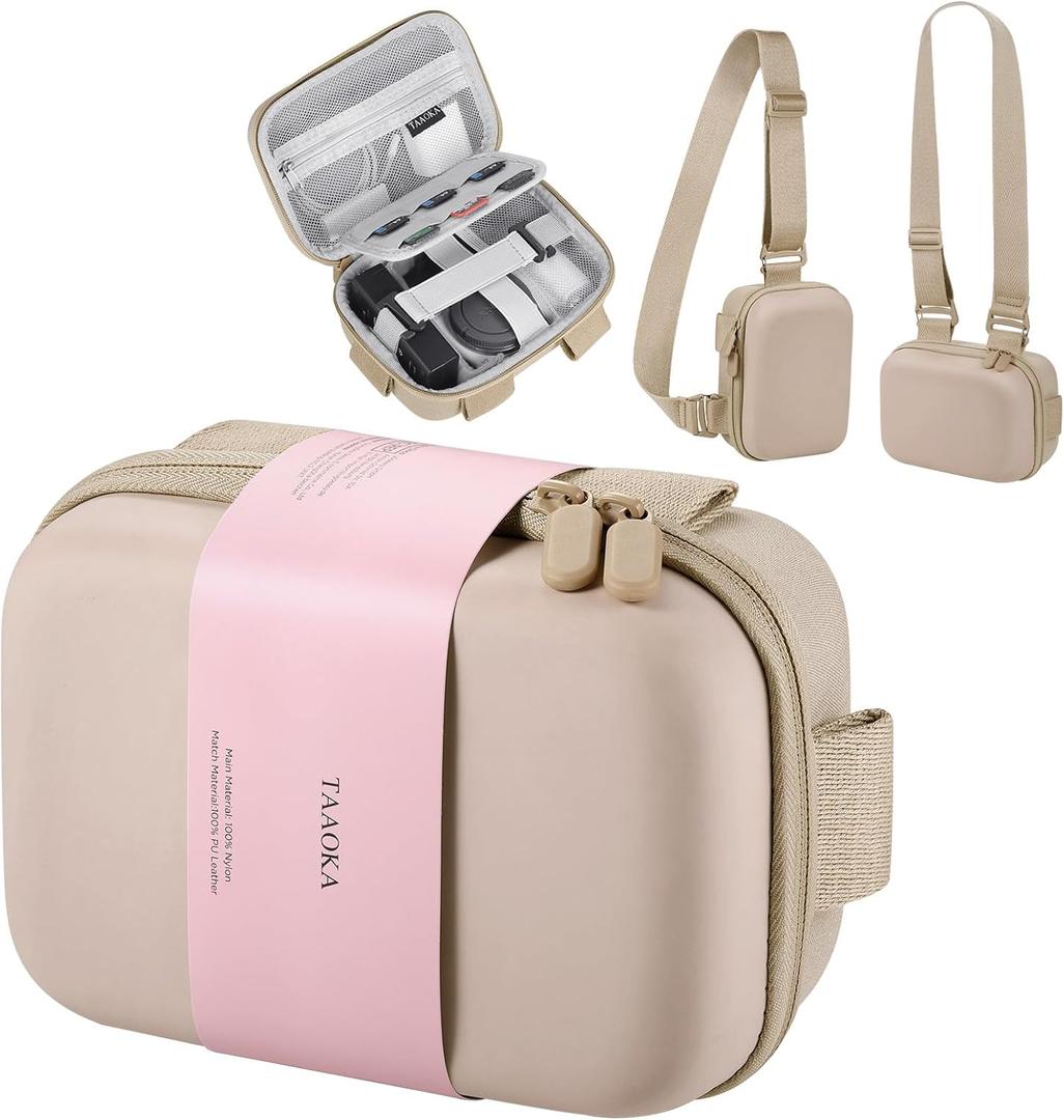 TAAOKA Digital Camera Case, Protective & Lightweight Camera Case with 3 Carrying Ways, Waterproof & Shockproof Small Camera Bag for PowerShot/Sony DSCW800/DSCW830 - Beige