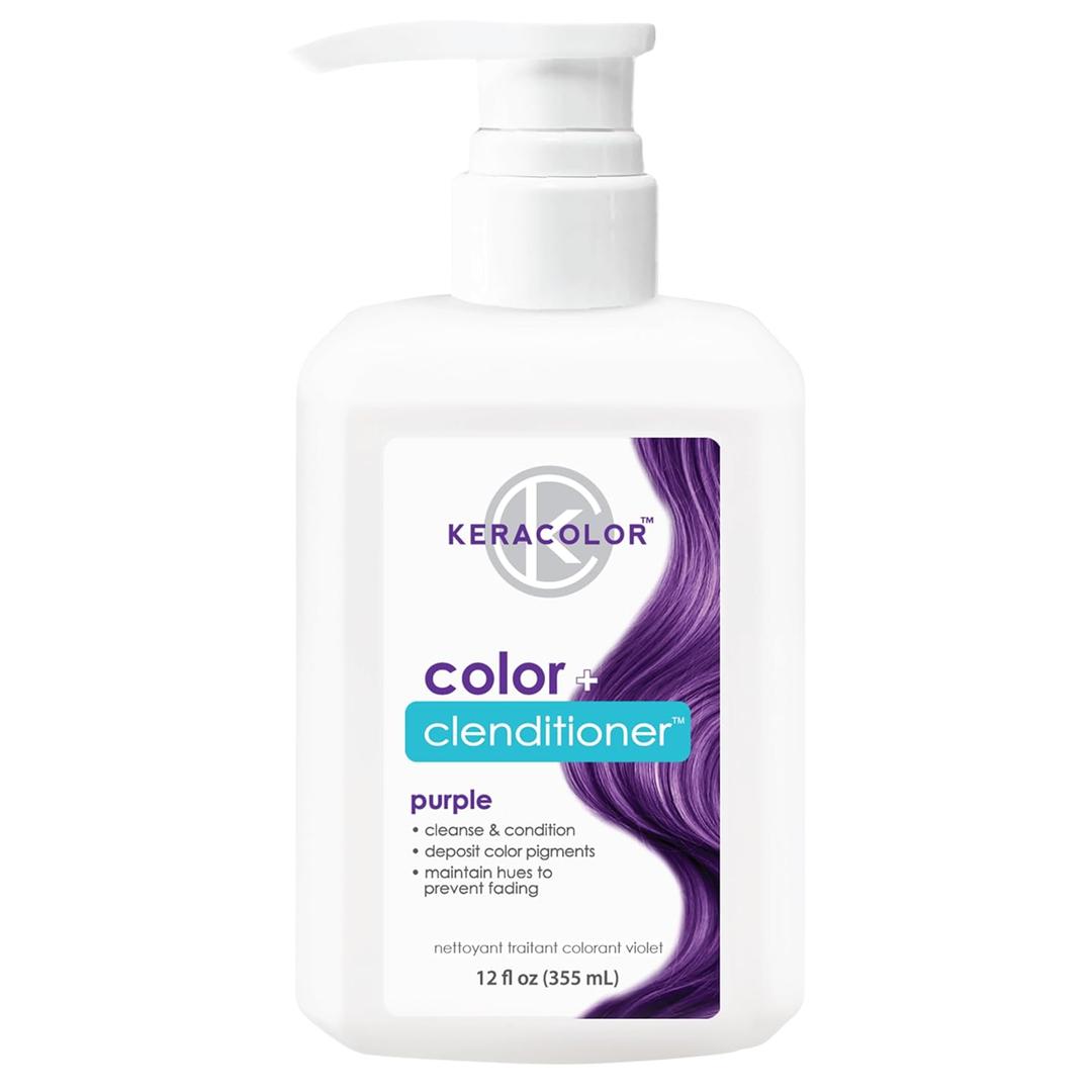 Keracolor Color + Clenditioner 3-in-1 Color-Depositing Conditioner, Gently Cleanses & Conditions, Semi-Permanent Hair Color, 23 Shades, 12 Fl Oz (Purple)